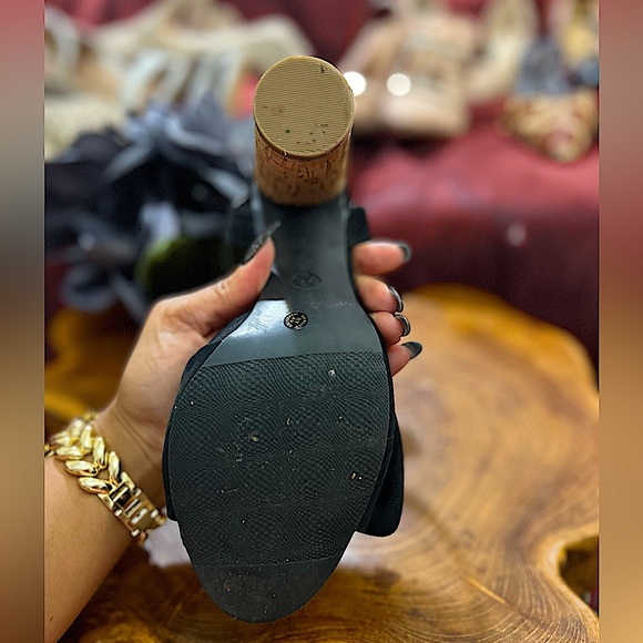 Black Suede Cork Heeled Tinsley Sandals by Worthington - Picture 10 of 13